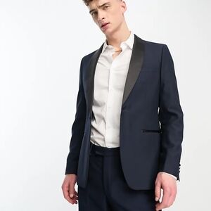 WORN ONCE French Connection Navy Black Tuxedo Suit Jacket sz 40